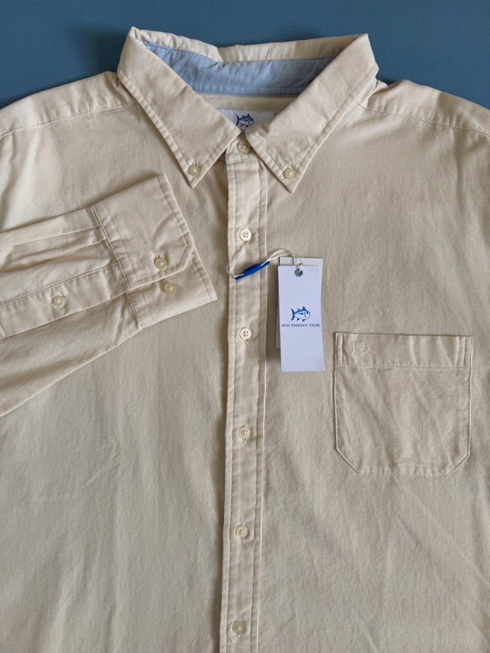 NWT‎ Southern Tide Lightweight Bedford Corduroy Cream Long Sleeve Sport Shirt